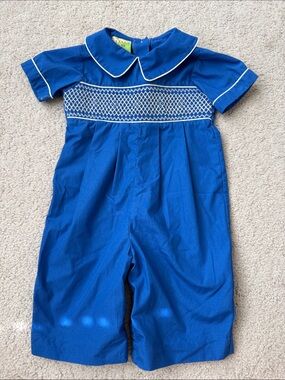 Le Za Me Royal Blue Smocked Peter Pan Collar One-Piece